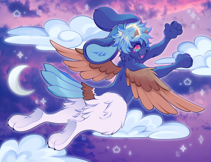 anthro flying through night sky
